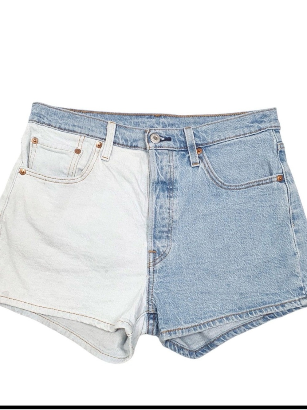 Levi's Two-Tone Denim High-Rise Shorts - Light Blue & Medium Blue - Picture 2 of 8